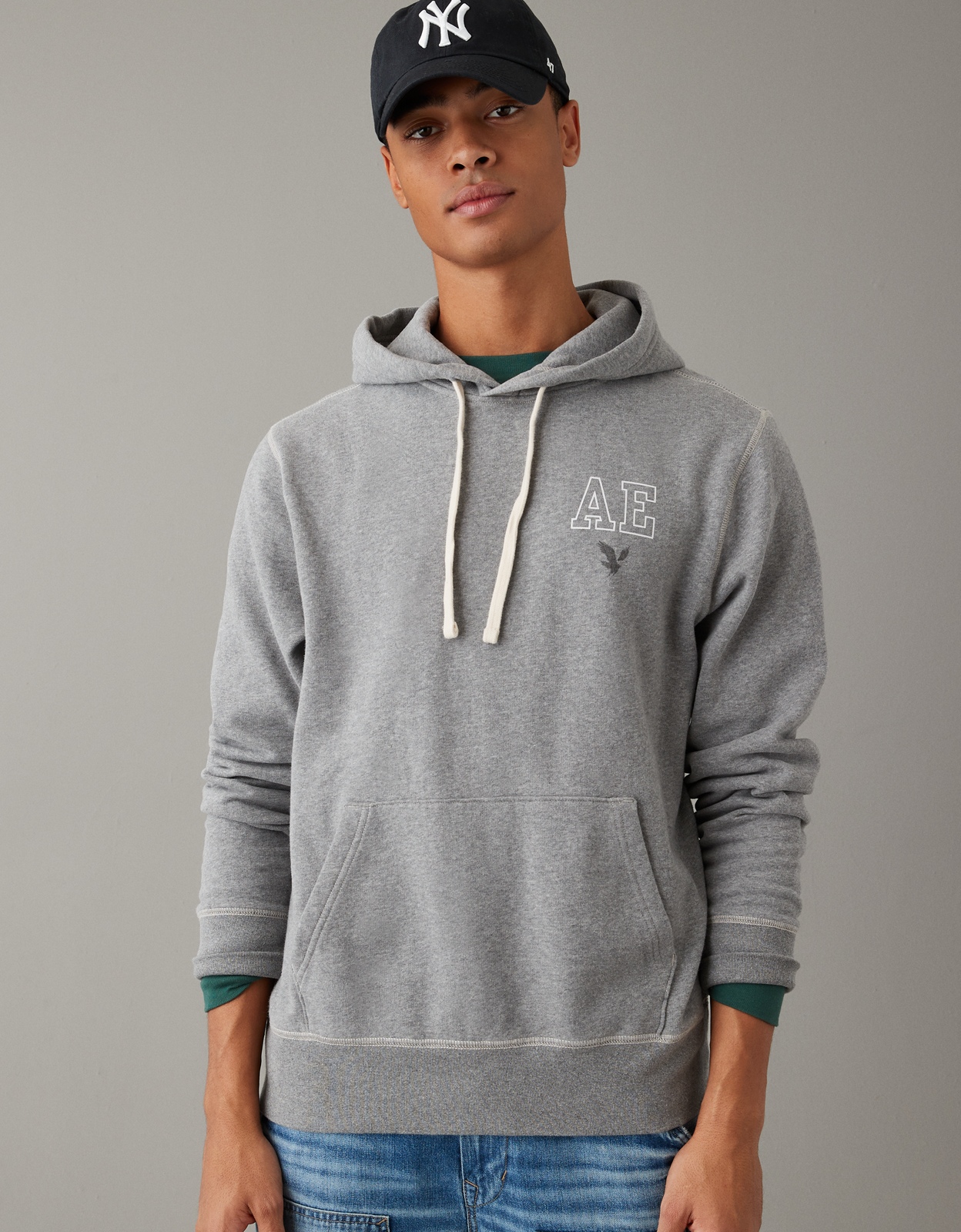 Ae super soft graphic fleece online hoodie