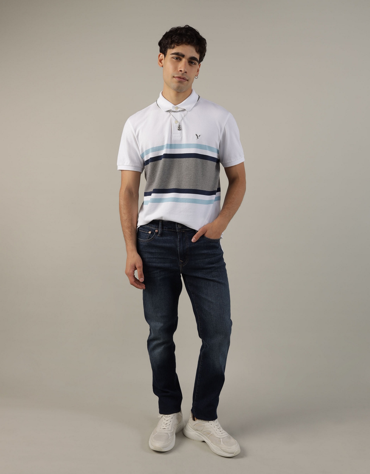 Buy AE Striped Pique Polo Shirt online | American Eagle Outfitters UAE