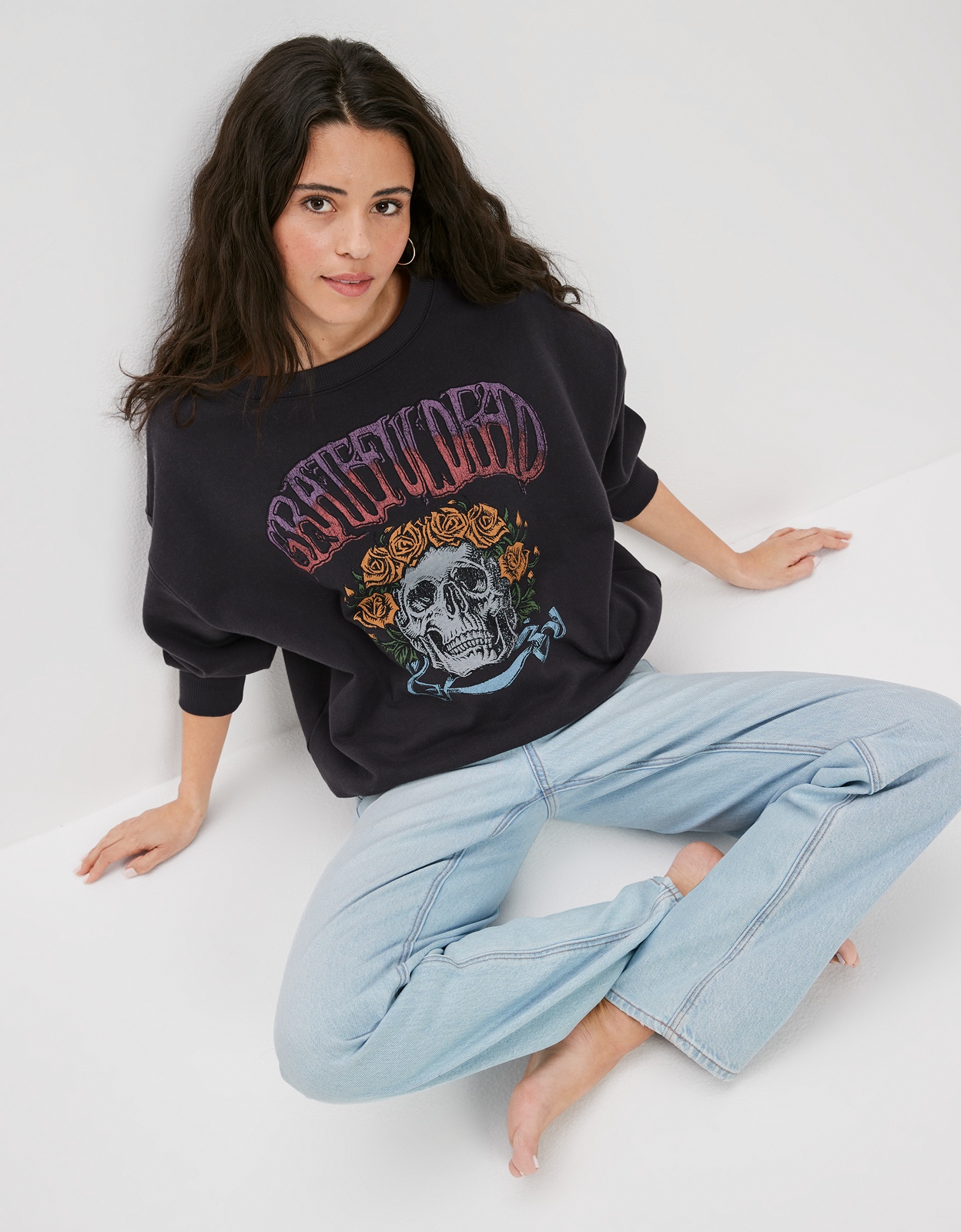 AE Off-the-Shoulder Grateful Dead Graphic Sweatshirt