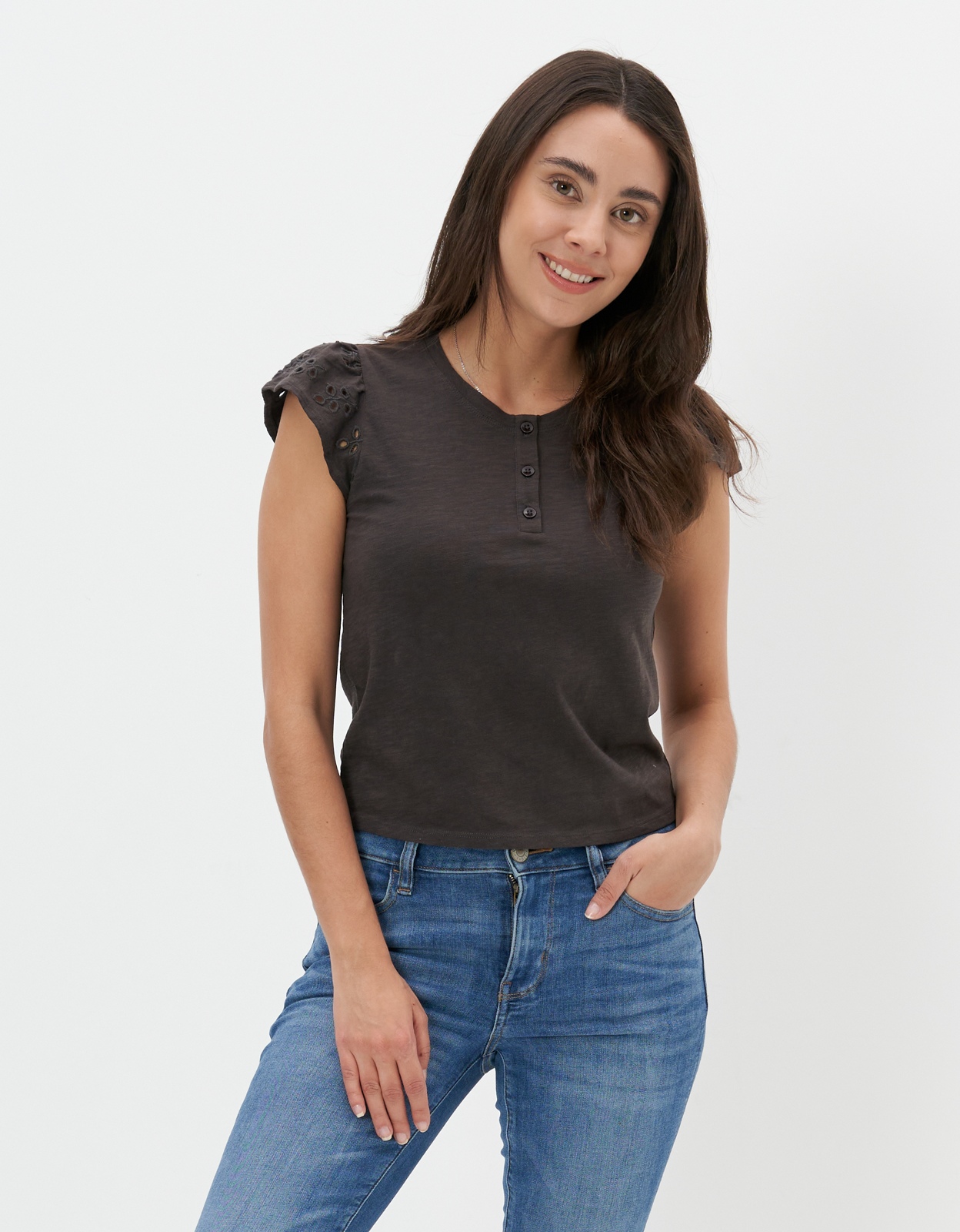 AE Flutter-Sleeve Henley Tee