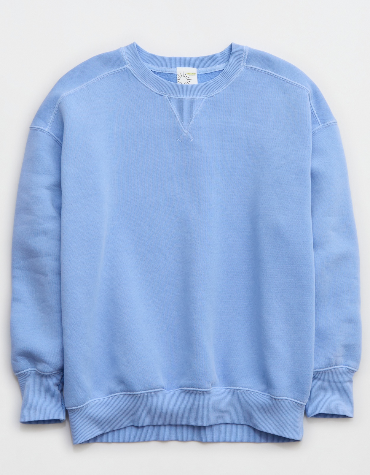 Aerie Ribbed Crewneck Cotton Sweatshirt Blue Small