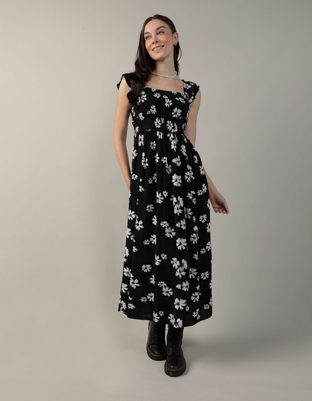 American Eagle Women's U-1399-7013-900 Floral Flutter-Sleeve Smocked Midi  Dress M Multi: Buy Online at Best Price in UAE 
