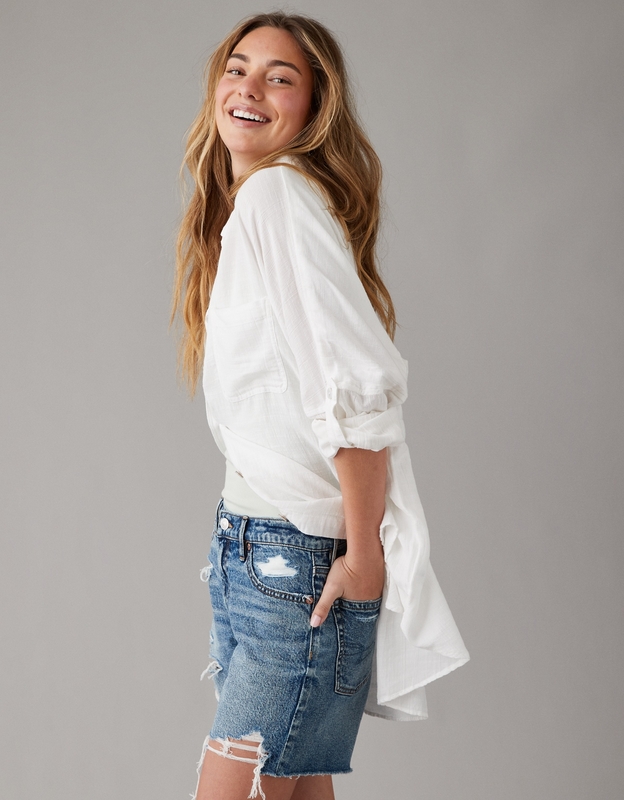 White denim button down clearance shirt