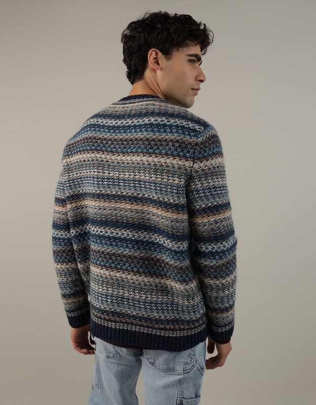 AE Super Soft Patchwork Cable Knit Crewneck Sweater